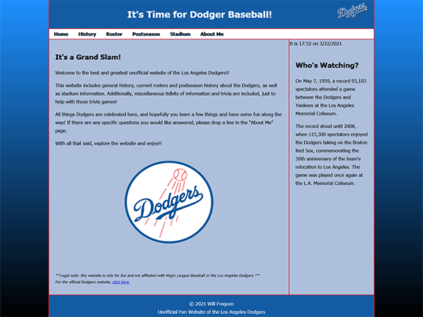 black text on blue and white boxes with Dodgers logo